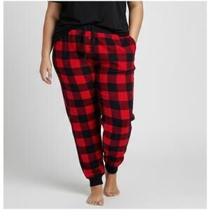 Stars Above Womens XXL Red Black Buffalo Plaid Jogger Pajama Pants Cotton